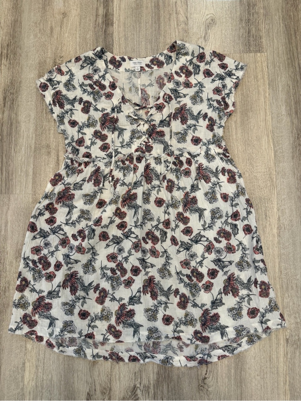 True Craft Small Floral Lace Up Mini Dress 100% Cotton Boho Cottagecore